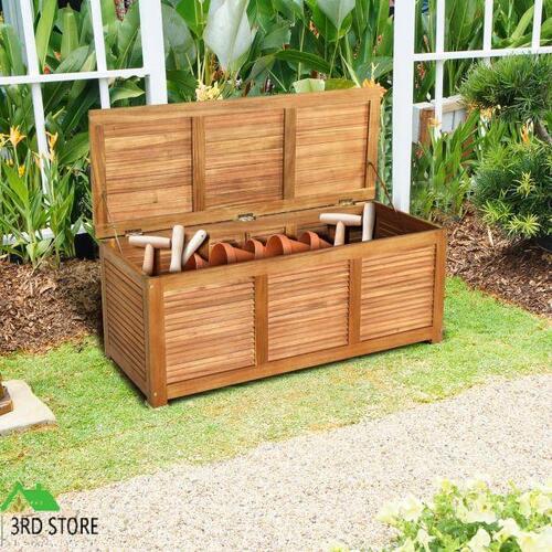 RETURNs Outdoor Acacia Wood Storage Bench Container Chest Toy Tool Shed Furniture