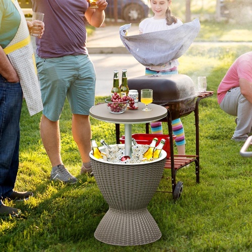 Outdoor Ice Cooler with Height Adjustable Tabletop for Party - Coffee