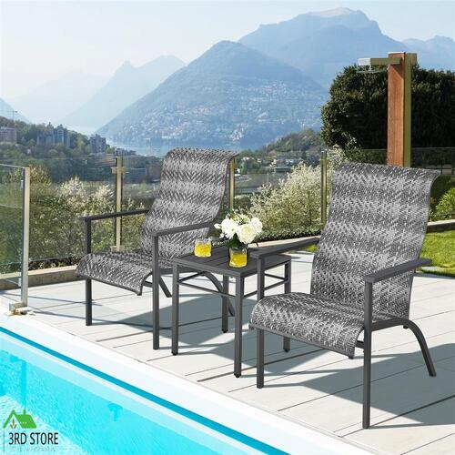 3-Piece Patio Bistro Furniture Set PE Rattan Chairs with Coffee Table for Garden