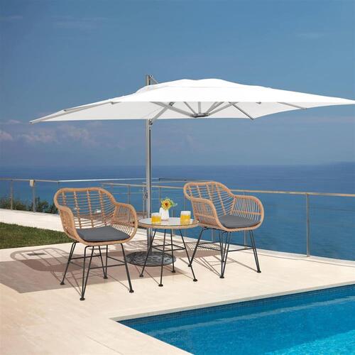 3 Pieces Patio Bistro Set, Outdoor PE Rattan Armchairs with Tempered Glass Coffe