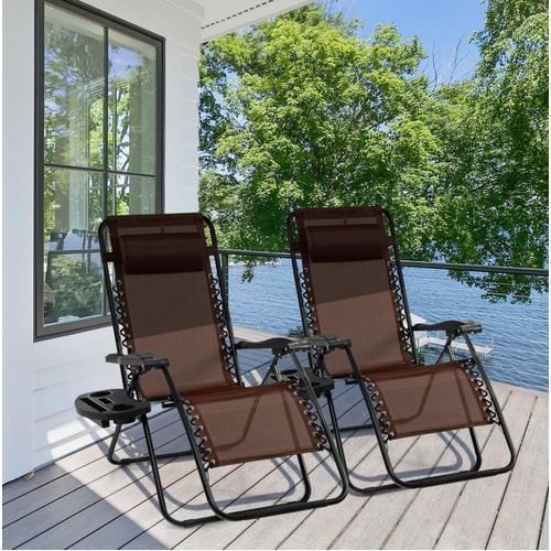 Folding Zero Gravity Recliner Chair Patio Sun Lounge with Utility Tray
