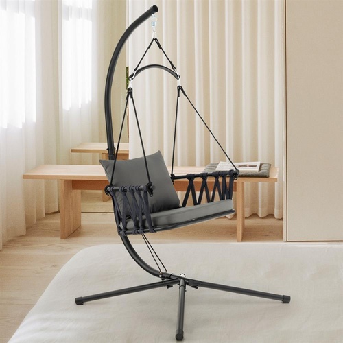 Hanging Swing Chair with Stand and Cozy Seat and Back Cushions