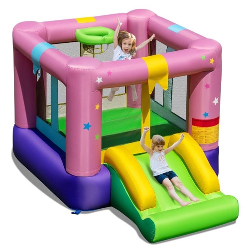 Inflatable Bounce House with Slide and Basketball Rim Without Blower