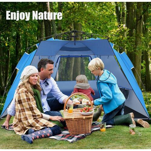 RETURNs Costway 3-4 Person Easy Pop Up Beach Tent UPF 50+ Portable Sun Shelter Blue