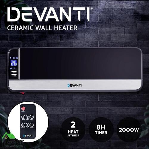Devanti Electric Wall Mounted Panel Heater 2000W LED Swing Timer Remote Control