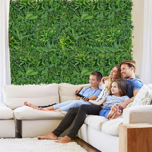 4 Pieces 50 x 50 cm Artificial Hedge Boxwood Panels with Diverse Leaves