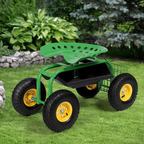RETURNs Rolling Garden Cart With Tool Tray Work Seat Heavy Duty Gardening Planting