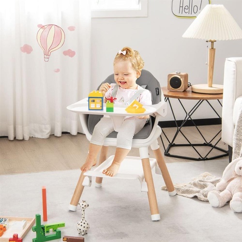 RETURNs Baby High Chair 6-in-1 Infant Convertible Wooden Dining Chair w/Double Trays