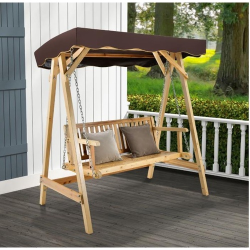2 Person Wooden Garden Swing Chair Outdoor Canopy Swing w/Adjustable Metal Chain