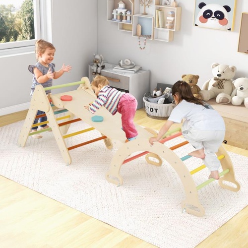 8-in-1 Kids Climbing Frame with Padded Cushion and Reversible Ramp