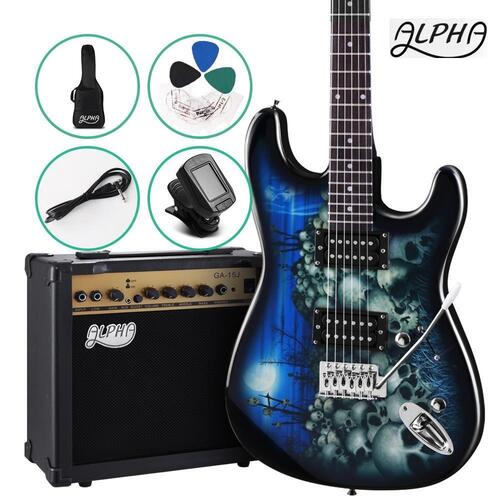 Alpha Electric Guitar Music String Instrument Rock Amplifier Tuner Pick Bag Set