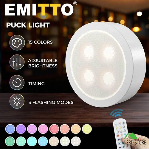 Emitto 3 Piece Wireless LED Puck Lights with Remote Control
