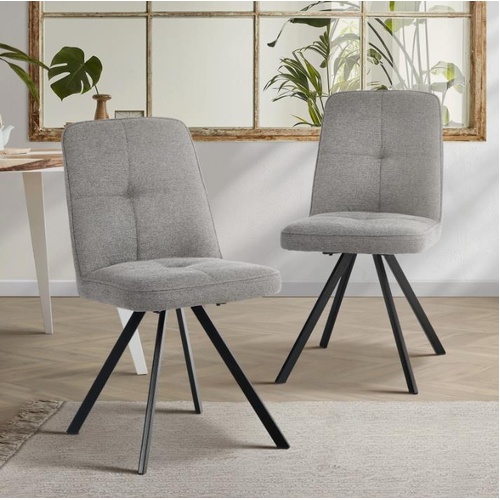 Oikiture 2x Dining Chair Kitchen Seat Linen Fabric Accent Chair Grey
