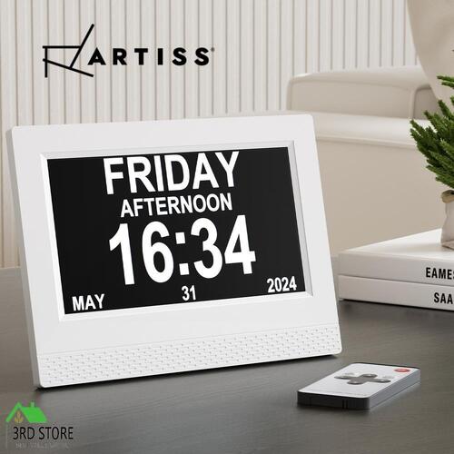 Artiss 7" Digital Day Clock Alarm Calendar Dementia Date Week Month Year White