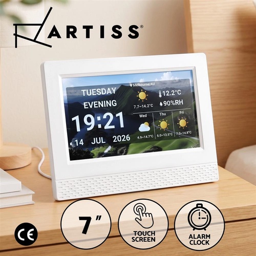 Artiss 7" Smart Digital Clock Calendar HD IPS Touchscreen Weather Photo Frame