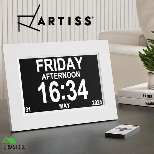 Artiss 8" Digital Day Clock Alarm Calendar Dementia Date Week Month Year White