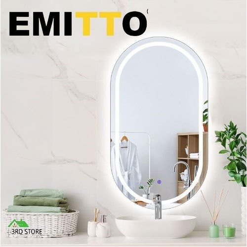 EMITTO LED Wall Mirror Oval Anti-fog Bathroom Mirrors Makeup Light 50x75cm