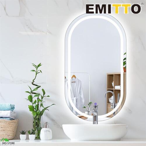 EMITTO LED Wall Mirror Oval Anti-fog Bathroom Mirrors Makeup Light 50x90cm