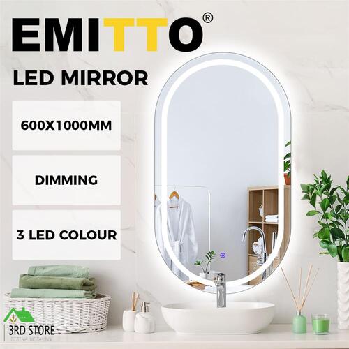 EMITTO LED Wall Mirror Oval Anti-fog Bathroom Mirrors Makeup Light 60x100cm