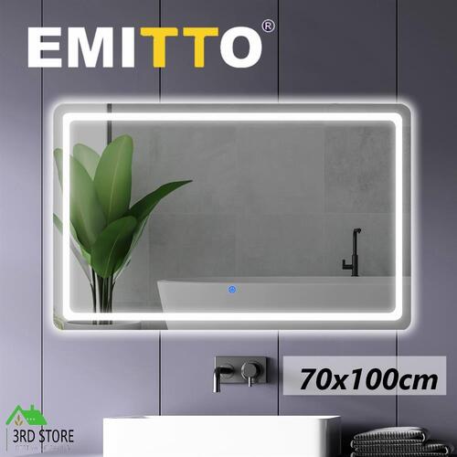EMITTO LED Wall Mirror Anti-fog Bathroom Mirrors Makeup Light 100x70cm