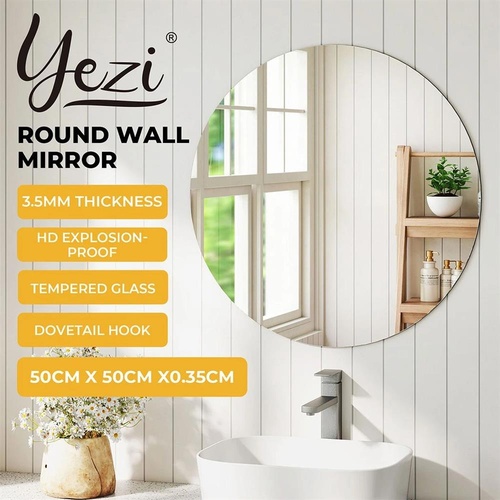 Yezi 50cm Round Wall Mirror Frameless Tempered Glass Explosion-Proof Home Decor