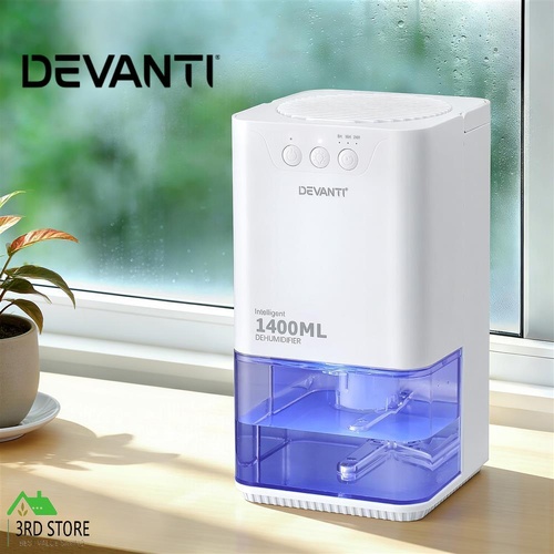 Devanti 1400ML Portable Dehumidifier Quiet Sleep Mode Timer Auto Off Bedroom White