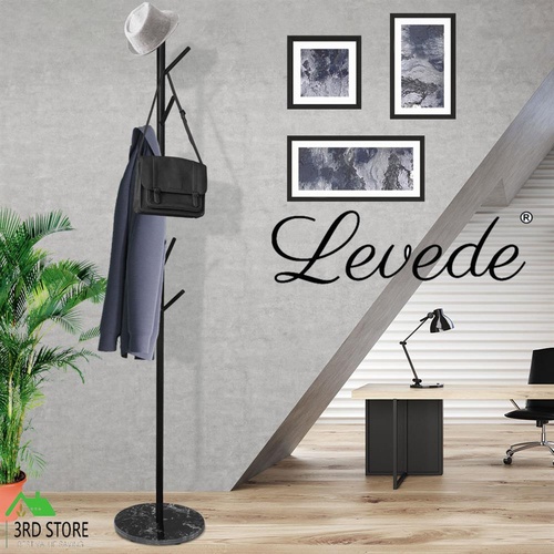 Levede Coat Rack Hat Clothes Stand Hanger Garment Hook Tree Rail Organizer Black