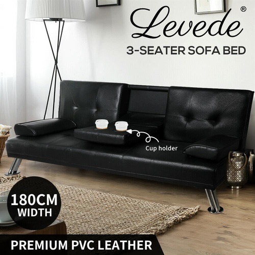 Levede Sofa Bed Adjustable Recliner Lounge Couch Leather 3 Seater Cup Holder