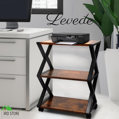 Levede Mobile Printer Stand 3 Tiers Wooden Metal Desk Organizer Storage Shelf