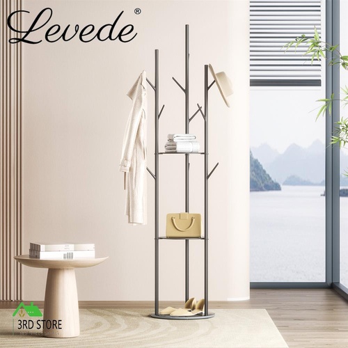 Levede Coat Rack Clothes Stand Hat Clothing Hanger Garment 8 Hook Tree Organizer