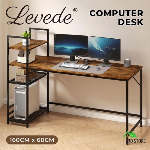 Levede Computer Desk Study Table Home Office Workstation with 4-Tier Shelf 160cm
