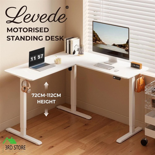 Levede Electric Standing Desk Adjustable Height Table Motorised L Shaped White