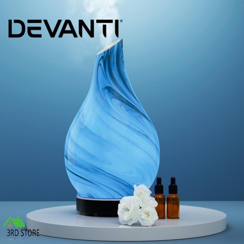 Devanti Aromatherapy Aroma Diffuser Essential Oil Humidifier LED Glass Marble