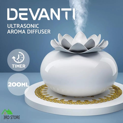 Devanti Aromatherapy Diffuser Aroma Ceramic Essential Oils Air Humidifier Lotus