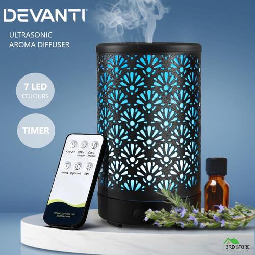 Devanti Aromatherapy Diffuser Aroma Essential Oils Metal Cover Cool Mist Black