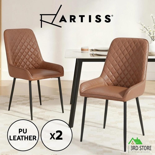 Artiss 2x Dining Chairs Retro PU Leather Kitchen Lounge Cafe Accent Chair Brown