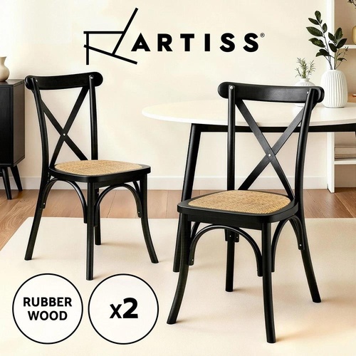 Artiss 2x Dining Chairs Rattan Wooden Kitchen Accent Chair Cafe Lounge Rubber Wood