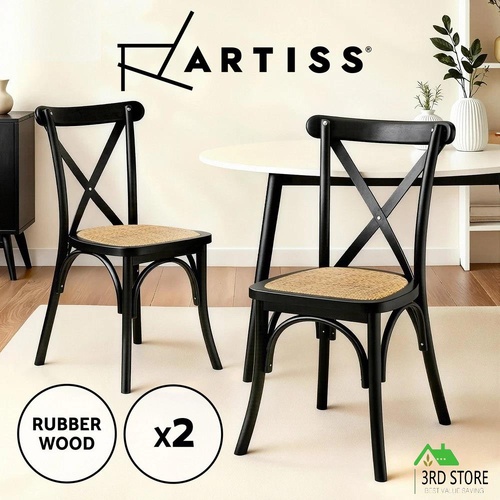 RETURNs Artiss 2x Dining Chairs Rattan Wooden Kitchen Accent Chair Cafe Lounge Rubber Wood