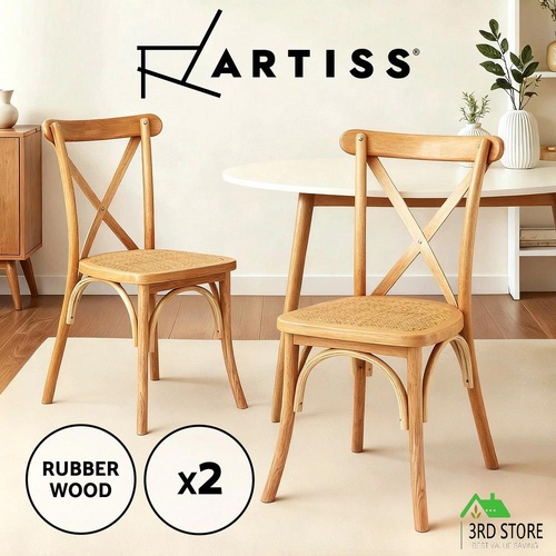 Artiss 2x Dining Chairs Rattan Wooden Kitchen Accent Chair Cafe Lounge Rubber Wood
