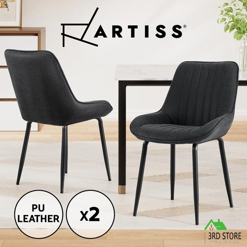 Artiss 2x Dining Chairs Retro PU Leather Kitchen Lounge Cafe Accent Chair Black