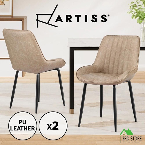 Artiss 2x Dining Chairs Retro PU Leather Kitchen Lounge Cafe Accent Chair Khaki
