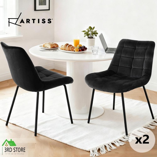 Artiss 2x Dining Chairs Velvet Tufted Kitchen Lounge Cafe Accent Chair Black