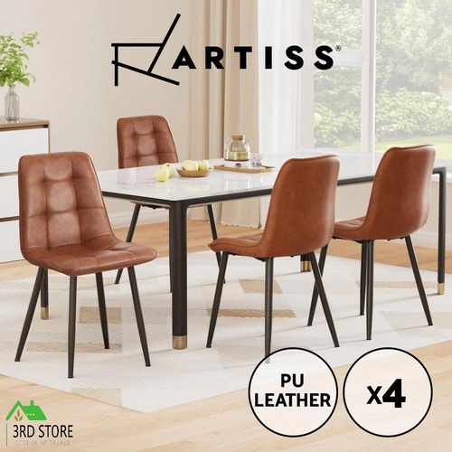 Artiss 4x Dining Chairs Retro PU Leather Kitchen Lounge Cafe Accent Chair Brown