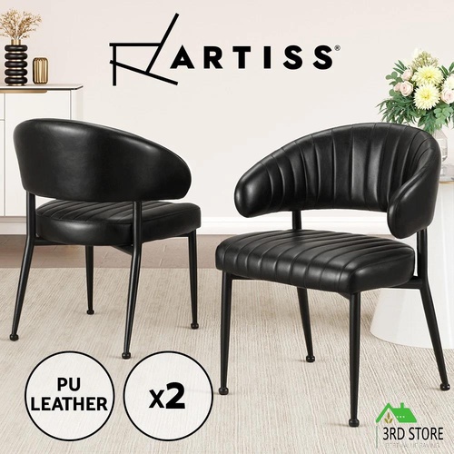 RETURNs Artiss 2x Dining Chairs Armchair Cafe Chair Kitchen Leather Hollow Back Black