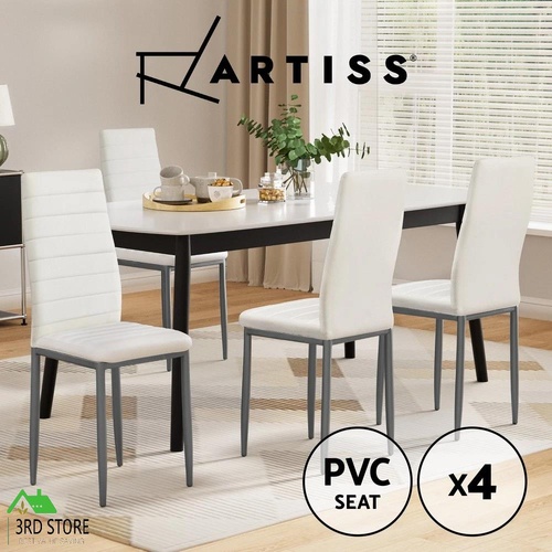 Artiss 4x Dining Chairs Modern Kitchen Chair PVC Leather Channel Tufted White