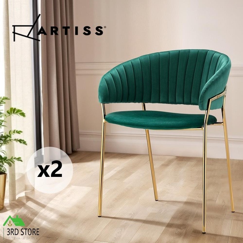 Artiss 2x Dining Chairs Armchair Cafe Chair Kitchen Velvet Hollow Back Green