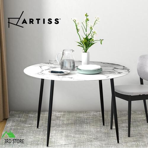 Artiss Dining Table Round Wooden Table With Marble Effect Metal Legs 110CM White