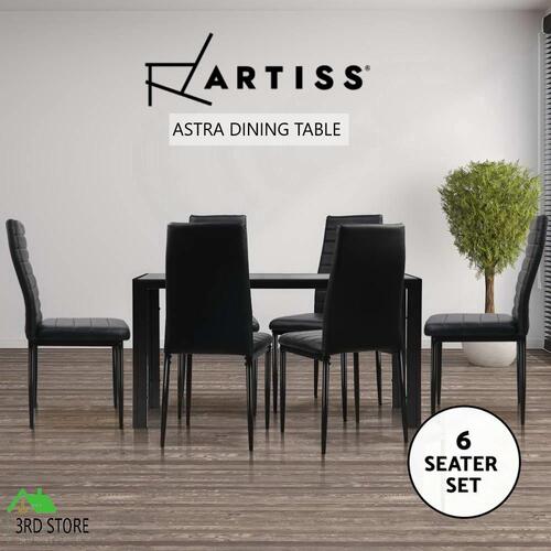 RETURNs Artiss Dining Table and Chairs Set Of 7 Chair Glass Table Black