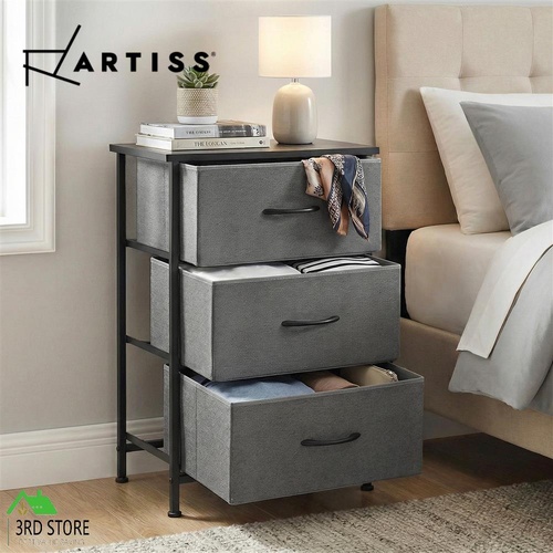 Artiss Chest of 3 Drawers Storage Dresser Tallboy Grey