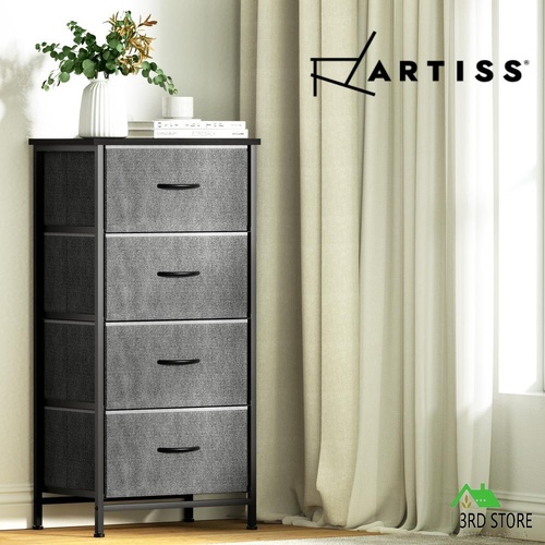 Artiss Chest of 4 Drawers Tower Storage Cabinet Dresser Tallboy Grey